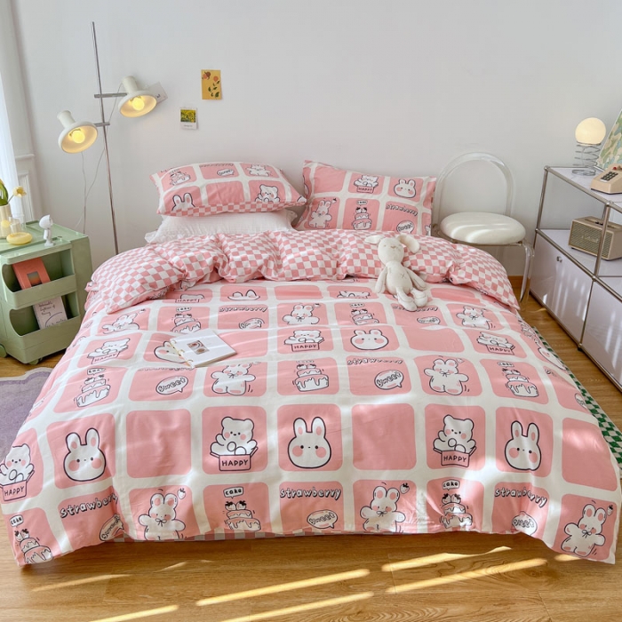 91家纺网 家纺一手货源 找家纺 梦家居 2022新款13372小清新系列全棉四件套 粉色派对