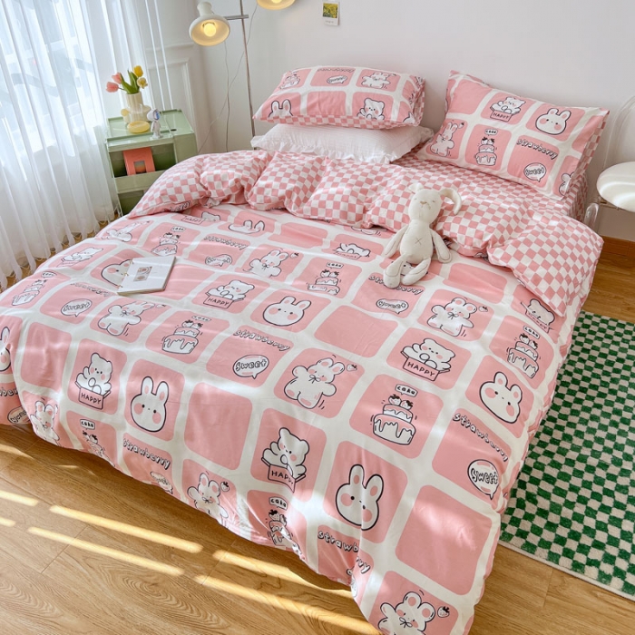 91家纺网 家纺一手货源 找家纺 梦家居 2022新款13372小清新系列全棉四件套 粉色派对