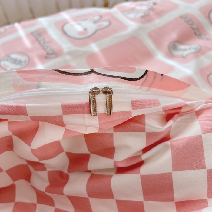 91家纺网 家纺一手货源 找家纺 梦家居 2022新款13372小清新系列全棉四件套 粉色派对