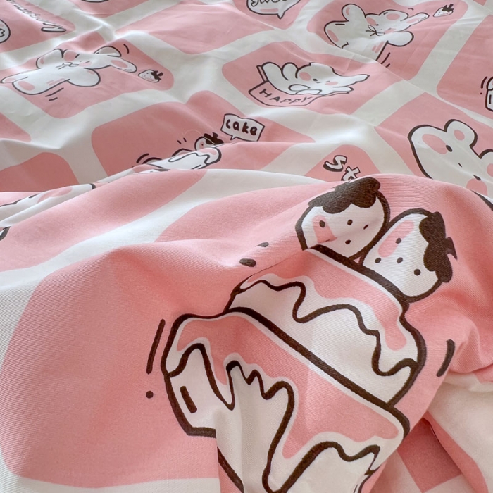 91家纺网 家纺一手货源 找家纺 梦家居 2022新款13372小清新系列全棉四件套 粉色派对