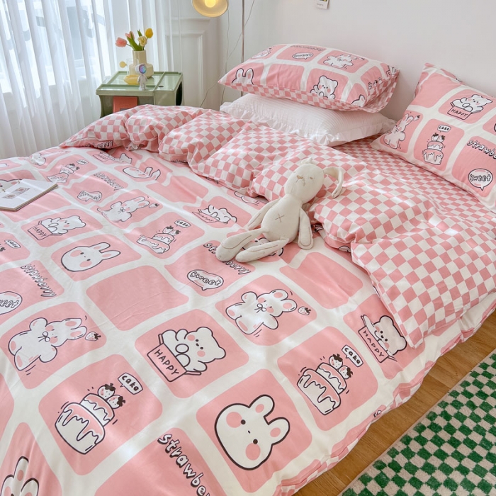 91家纺网 家纺一手货源 找家纺 梦家居 2022新款13372小清新系列全棉四件套 粉色派对