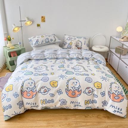 梦家居 2022新款13372小清新系列全棉四件套 恐龙乐园