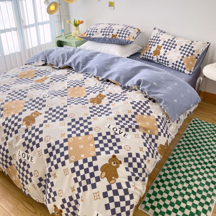 91家纺网 家纺一手货源 找家纺 梦家居 2022新款13372小清新系列全棉四件套 路易熊