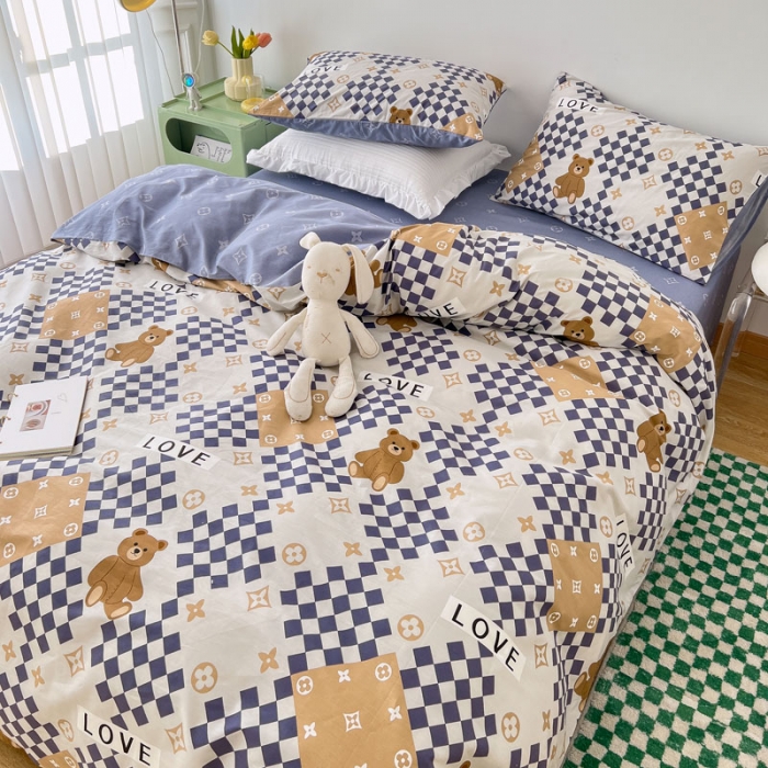 91家纺网 家纺一手货源 找家纺 梦家居 2022新款13372小清新系列全棉四件套 路易熊