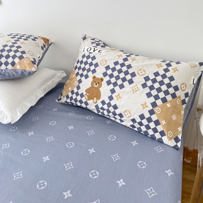 91家纺网 家纺一手货源 找家纺 梦家居 2022新款13372小清新系列全棉四件套 路易熊