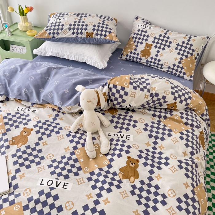 91家纺网 家纺一手货源 找家纺 梦家居 2022新款13372小清新系列全棉四件套 路易熊