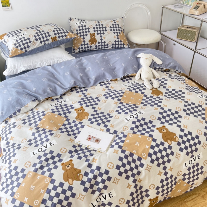 91家纺网 家纺一手货源 找家纺 梦家居 2022新款13372小清新系列全棉四件套 路易熊