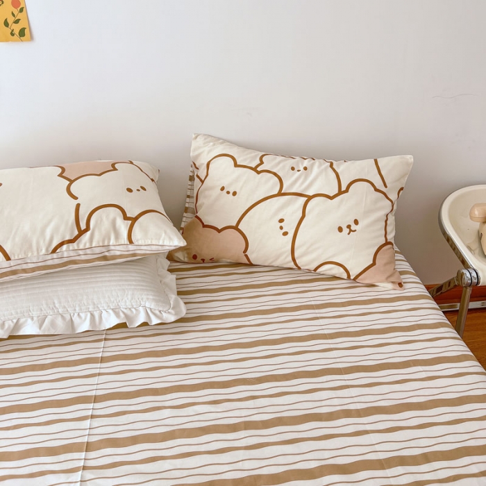 91家纺网 家纺一手货源 找家纺 梦家居 2022新款13372小清新系列全棉四件套 米熊