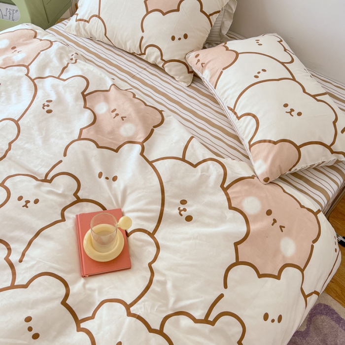 91家纺网 家纺一手货源 找家纺 梦家居 2022新款13372小清新系列全棉四件套 米熊