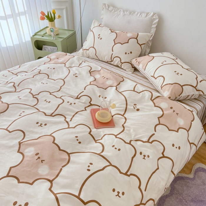 91家纺网 家纺一手货源 找家纺 梦家居 2022新款13372小清新系列全棉四件套 米熊