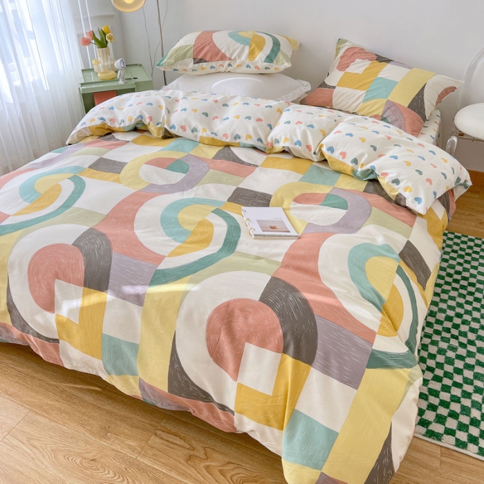 91家纺网 家纺一手货源 找家纺 梦家居 2022新款13372小清新系列全棉四件套 四维空间