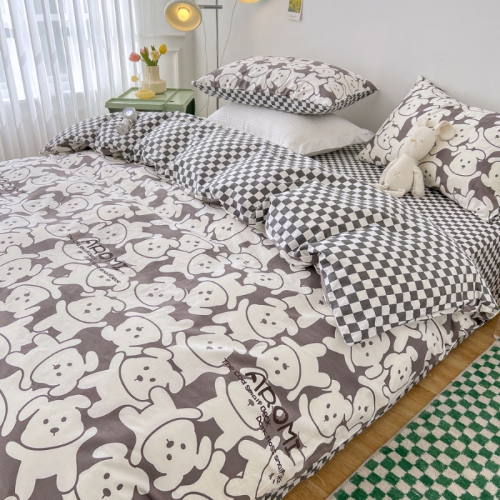 91家纺网 家纺一手货源 找家纺 梦家居 2022新款13372小清新系列全棉四件套 小白