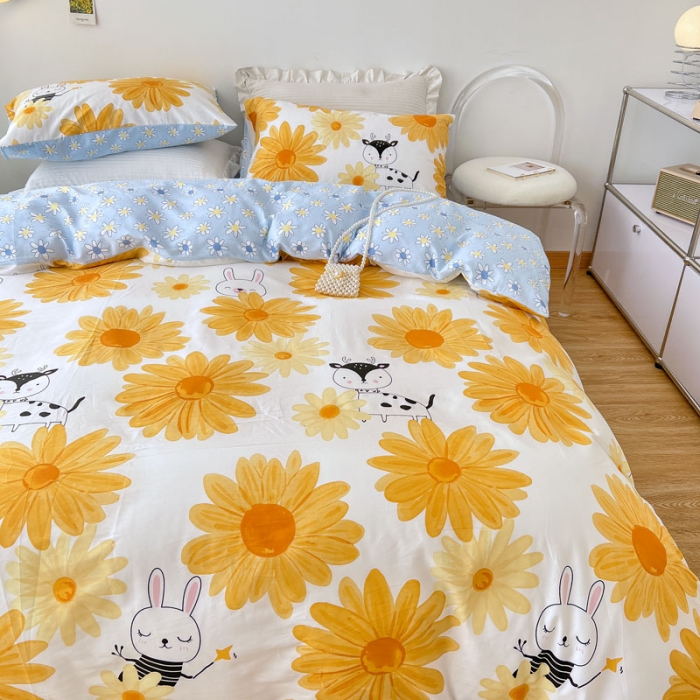 91家纺网 家纺一手货源 找家纺 梦家居 2022新款13372小清新系列全棉四件套 小鹿斑斑