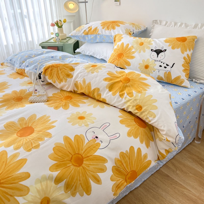 91家纺网 家纺一手货源 找家纺 梦家居 2022新款13372小清新系列全棉四件套 小鹿斑斑