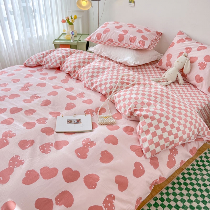 91家纺网 家纺一手货源 找家纺 梦家居 2022新款13372小清新系列全棉四件套 心情粉