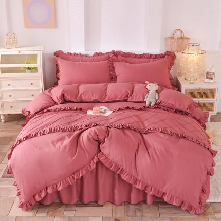 91家纺网 家纺一手货源 找家纺 芭比蔓家纺 2024新款韩版磨毛花边四件套 邂逅-豆沙