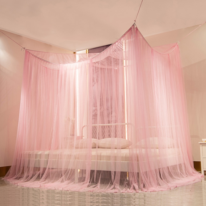 91家纺网 家纺一手货源 找家纺 青竹苑2022新款万能蚊帐挂账吊顶睡帐特大不规则床拼接床蚊帐 万能蚊帐-粉