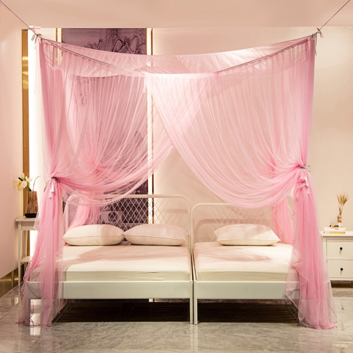 91家纺网 家纺一手货源 找家纺 青竹苑2022新款万能蚊帐挂账吊顶睡帐特大不规则床拼接床蚊帐 万能蚊帐-粉