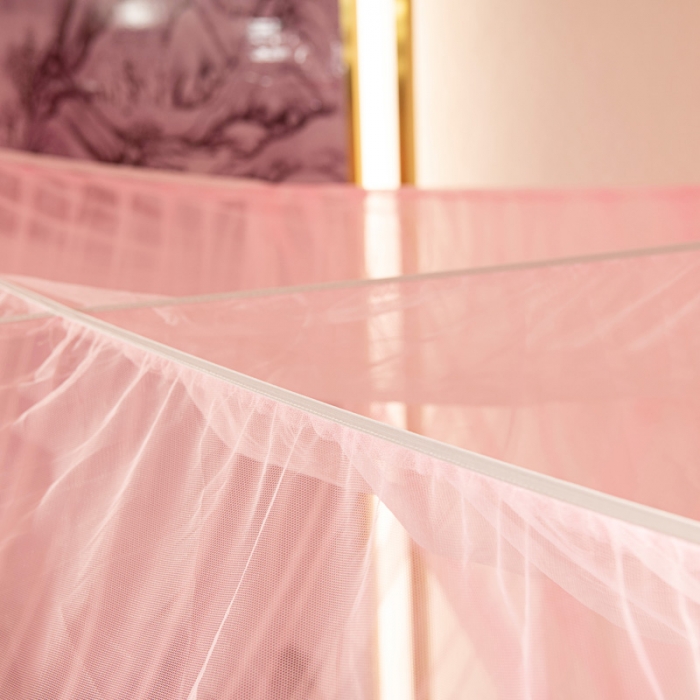 91家纺网 家纺一手货源 找家纺 青竹苑2022新款万能蚊帐挂账吊顶睡帐特大不规则床拼接床蚊帐 万能蚊帐-粉