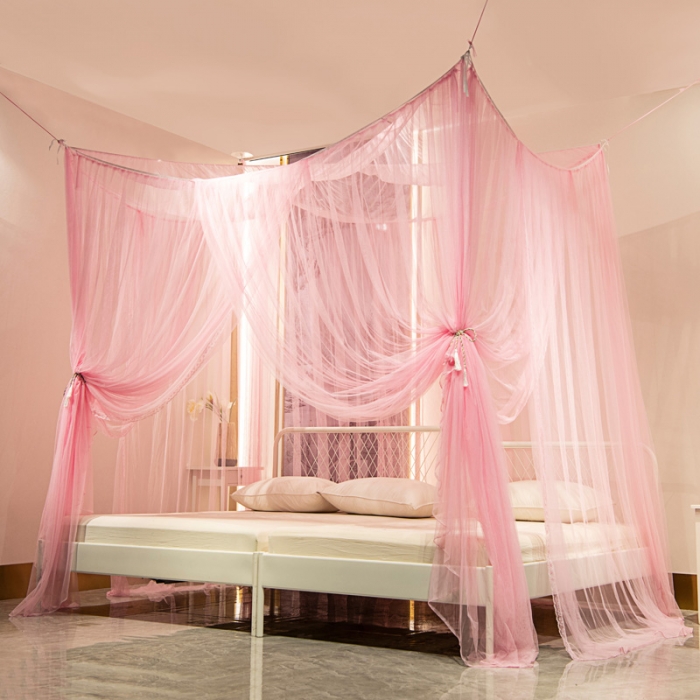 91家纺网 家纺一手货源 找家纺 青竹苑2022新款万能蚊帐挂账吊顶睡帐特大不规则床拼接床蚊帐 万能蚊帐-粉