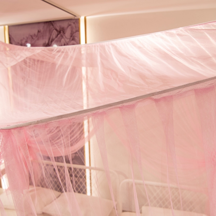 91家纺网 家纺一手货源 找家纺 青竹苑2022新款万能蚊帐挂账吊顶睡帐特大不规则床拼接床蚊帐 万能蚊帐-粉