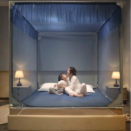 91家纺网 家纺一手货源 找家纺 总简约2022新款外穿坐床式蚊帐儿童防摔防蚊拉链方帐铁艺加厚加固支架睡帐