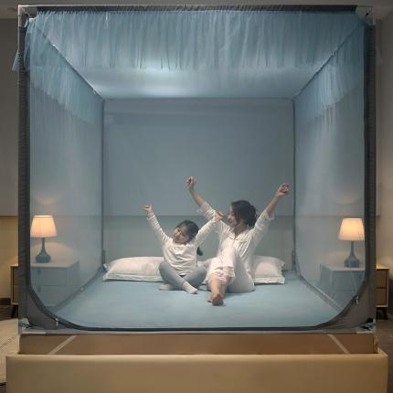 91家纺网 家纺一手货源 找家纺 总简约2022新款外穿坐床式蚊帐儿童防摔防蚊拉链方帐铁艺加厚加固支架睡帐