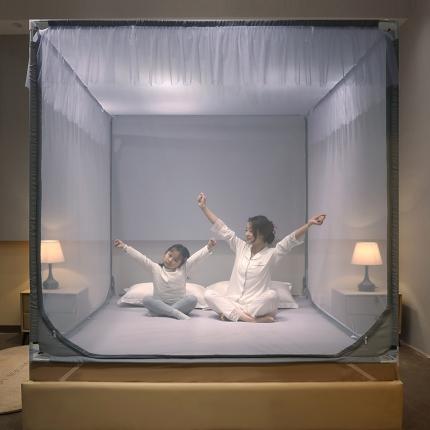 91家纺网 家纺一手货源 找家纺 总简约2022新款外穿坐床式蚊帐儿童防摔防蚊拉链方帐铁艺加厚加固支架睡帐