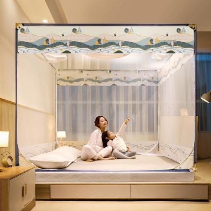 91家纺网 家纺一手货源 找家纺 2022新款外穿坐床式蚊帐儿童防摔防蚊拉链方帐铁艺加厚加固支架睡帐 富士山下