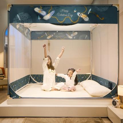 91家纺网 家纺一手货源 找家纺 2022新款外穿坐床式蚊帐儿童防摔防蚊拉链方帐铁艺加厚加固支架睡帐 漫羽纷飞