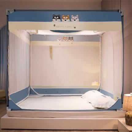 91家纺网 家纺一手货源 找家纺 2022新款外穿坐床式蚊帐儿童防摔防蚊拉链方帐铁艺加厚加固支架睡帐 汪星人