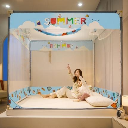2022新款外穿坐床式蚊帐儿童防摔防蚊拉链方帐铁艺加厚加固支架睡帐 草莓甜心