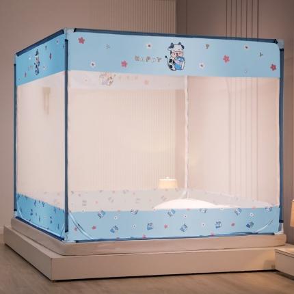 2022新款外穿坐床式蚊帐儿童防摔防蚊拉链方帐铁艺加厚加固支架睡帐 嘟嘟牛