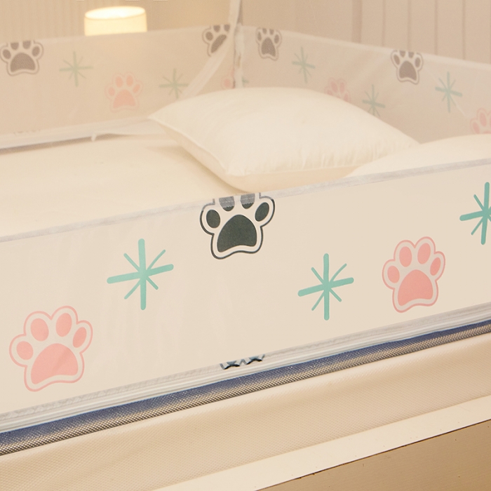 91家纺网 家纺一手货源 找家纺 2022新款外穿坐床式蚊帐儿童防摔防蚊拉链方帐铁艺加厚加固支架睡帐 萌宠乐园