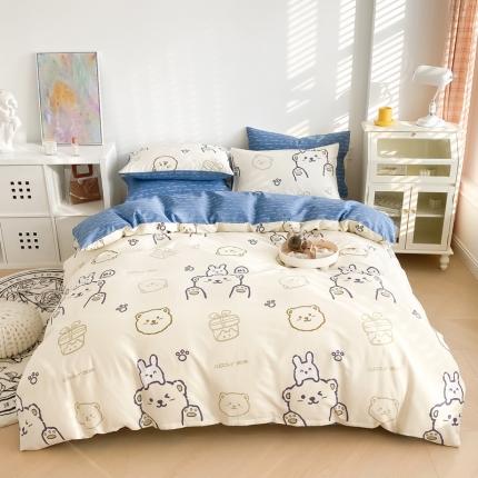 91家纺网 家纺一手货源 找家纺 沐辰 2022新款全棉13372系列印花四件套 萌爪小熊