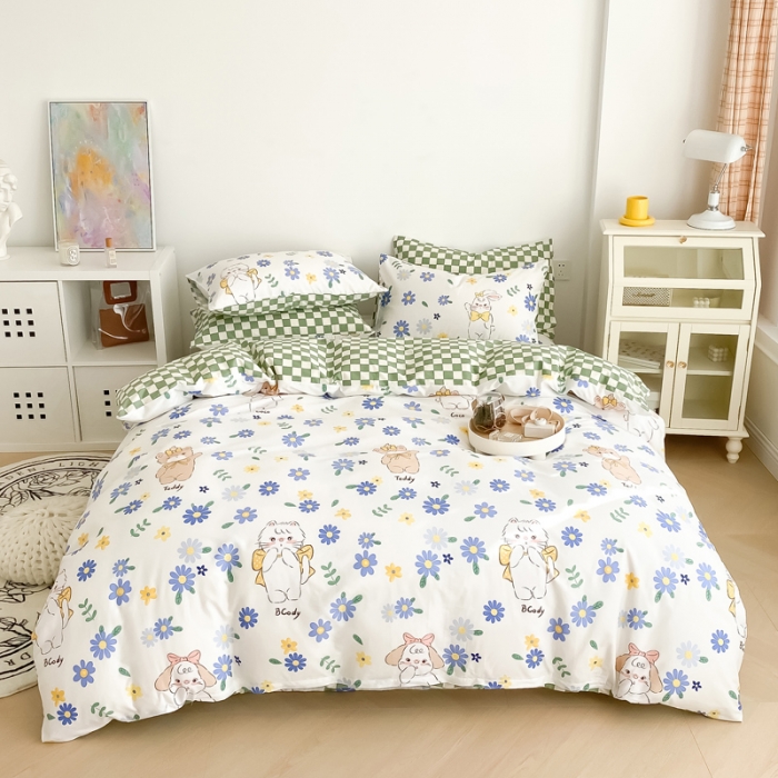 91家纺网 家纺一手货源 找家纺 沐辰 2022新款全棉13372系列印花四件套 花园小兔