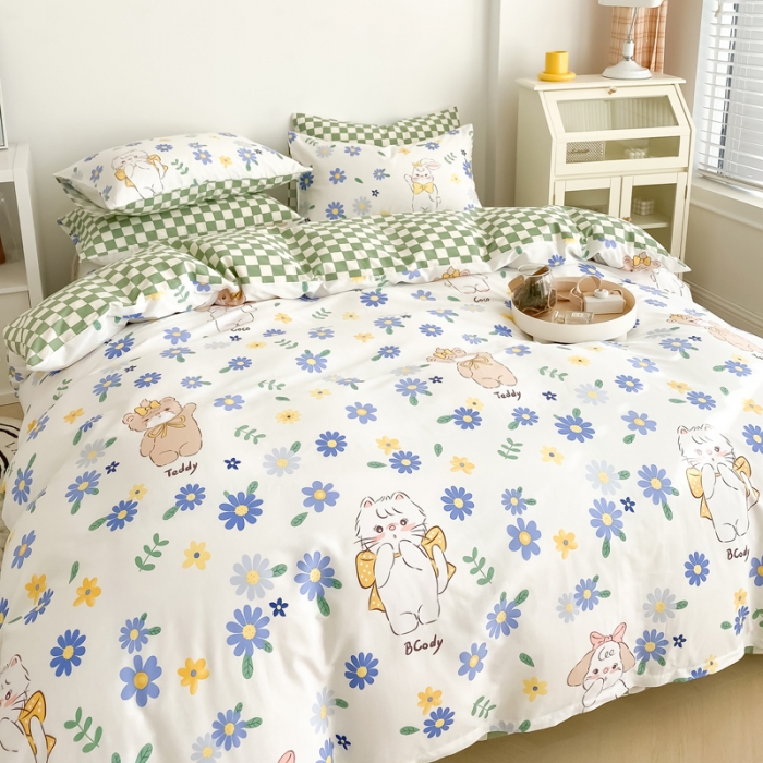 91家纺网 家纺一手货源 找家纺 沐辰 2022新款全棉13372系列印花四件套 花园小兔