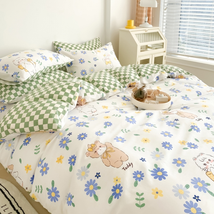 91家纺网 家纺一手货源 找家纺 沐辰 2022新款全棉13372系列印花四件套 花园小兔