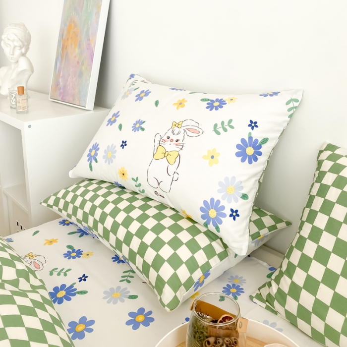 91家纺网 家纺一手货源 找家纺 沐辰 2022新款全棉13372系列印花四件套 花园小兔