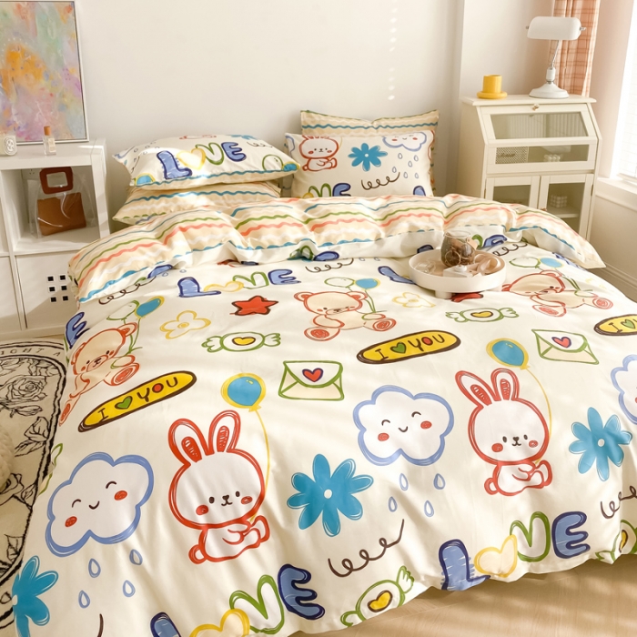 91家纺网 家纺一手货源 找家纺 沐辰 2022新款全棉13372系列印花四件套 涂鸦乐园