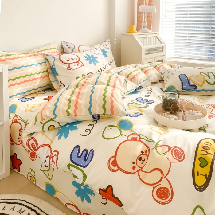 91家纺网 家纺一手货源 找家纺 沐辰 2022新款全棉13372系列印花四件套 涂鸦乐园