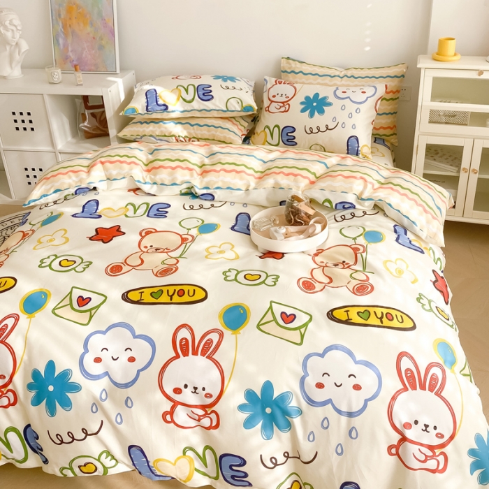 91家纺网 家纺一手货源 找家纺 沐辰 2022新款全棉13372系列印花四件套 涂鸦乐园