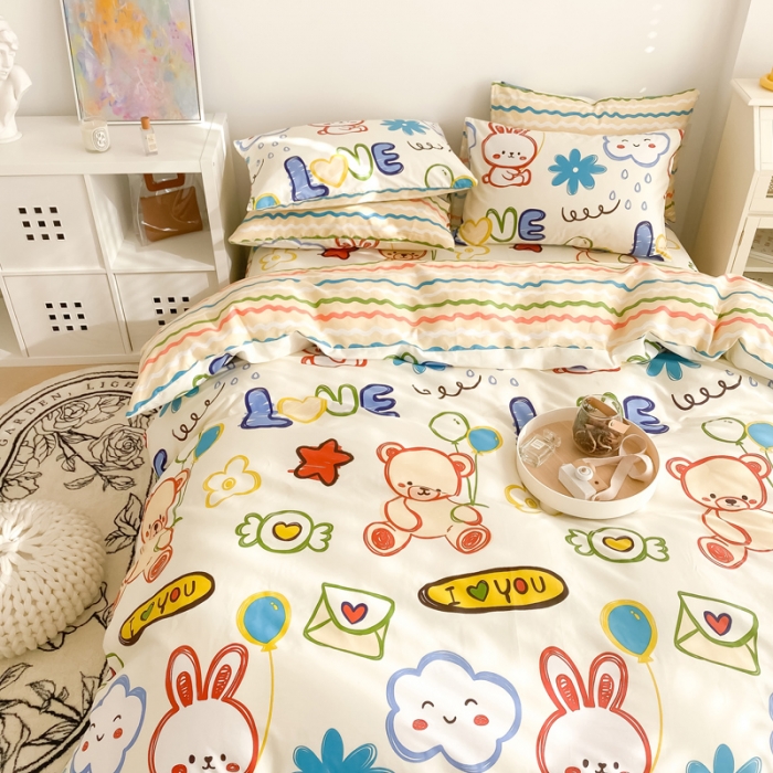 91家纺网 家纺一手货源 找家纺 沐辰 2022新款全棉13372系列印花四件套 涂鸦乐园