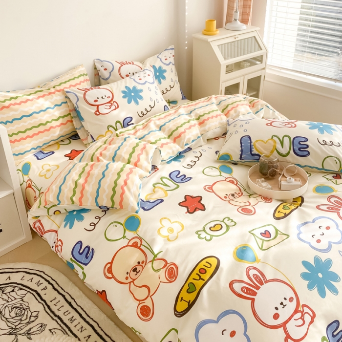 91家纺网 家纺一手货源 找家纺 沐辰 2022新款全棉13372系列印花四件套 涂鸦乐园