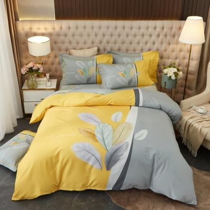 91家纺网 家纺一手货源 找家纺 金纱玉纺 2022新款全棉13372大版印花四件套 春风南岸-黄