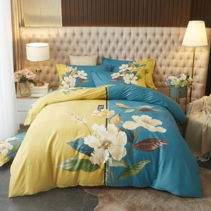 91家纺网 家纺一手货源 找家纺 金纱玉纺 2022新款全棉13372大版印花四件套 清风饮露