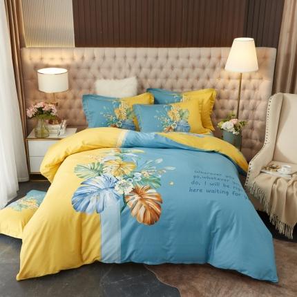 91家纺网 家纺一手货源 找家纺 金纱玉纺 2022新款全棉13372大版印花四件套 仲夏叶语