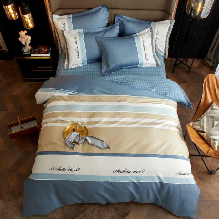 91家纺网 家纺一手货源 找家纺 金纱玉纺 2022新款全棉13372大版印花四件套 伯克利