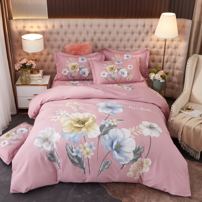 91家纺网 家纺一手货源 找家纺 金纱玉纺 2022新款全棉13372大版印花四件套 花舞佳人