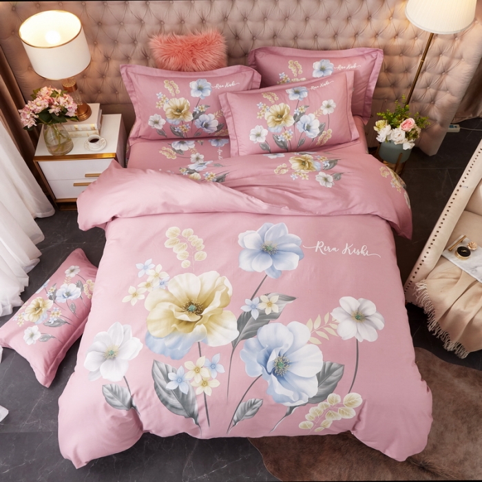 91家纺网 家纺一手货源 找家纺 金纱玉纺 2022新款全棉13372大版印花四件套 花舞佳人